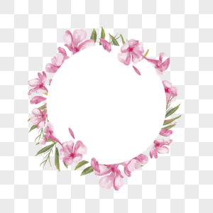 水彩夹竹桃花卉圆形边框图片