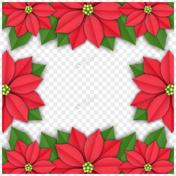 圣诞一品红剪纸花卉边框图片