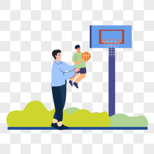 父子一起打篮球运动人物插画图片