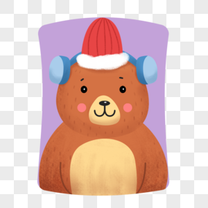 戴帽子的小熊可爱卡通圣诞冬季动物图片