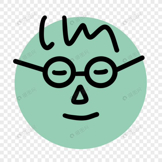 戴眼镜的绿色可爱蜡笔画表情线条图片