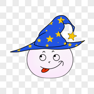 蓝底星星夜空可爱卡通表情魔法帽图片