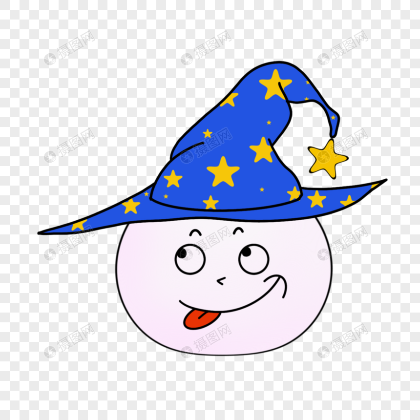 蓝底星星夜空可爱卡通表情魔法帽