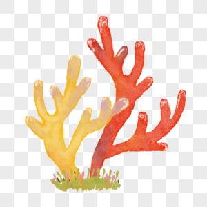 水彩海洋生物双色珊瑚图片
