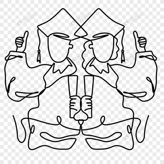 抽象线条画毕业生人物轮廓图片