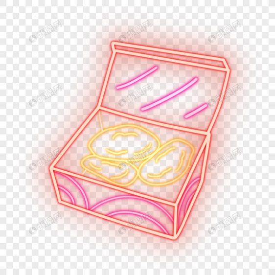 霓虹光效美食盒子里的薯片图片