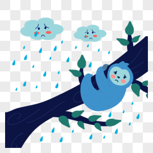 忧愁星期一插画树上淋雨的小动物图片