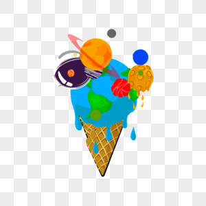 融化的蓝地球星空冰淇淋蛋筒全球暖化图片