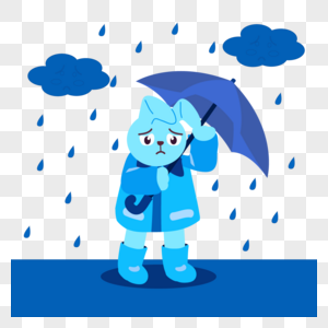 忧愁星期一插画雨中打伞的兔子图片