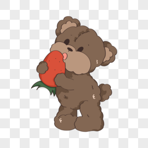 卷毛泰迪熊吃草莓插画图片