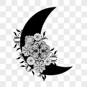 黑白美丽月亮花卉剪影画剪贴画图片