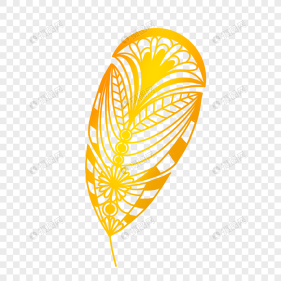 可爱花朵线条金色镂空羽毛图片