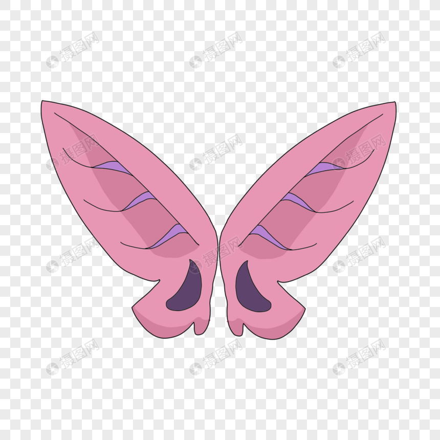 粉色手绘卡通蝴蝶翅膀剪贴画图片
