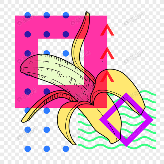 创意高饱和符号与香蕉组合图片