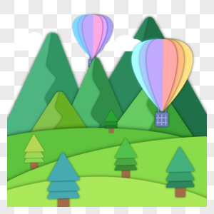 飞翔热气球的剪纸高清图片