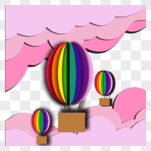 鲜艳七彩热气球剪纸风格图片