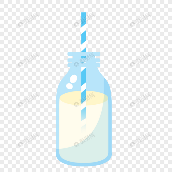 蓝白条纹吸管和牛奶图片