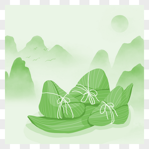 绿色山峰端午水墨粽子边框图片