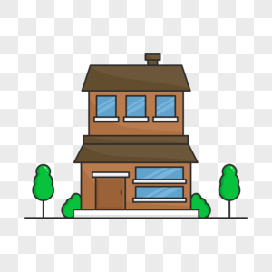 卡通平面两层棕色房子图片