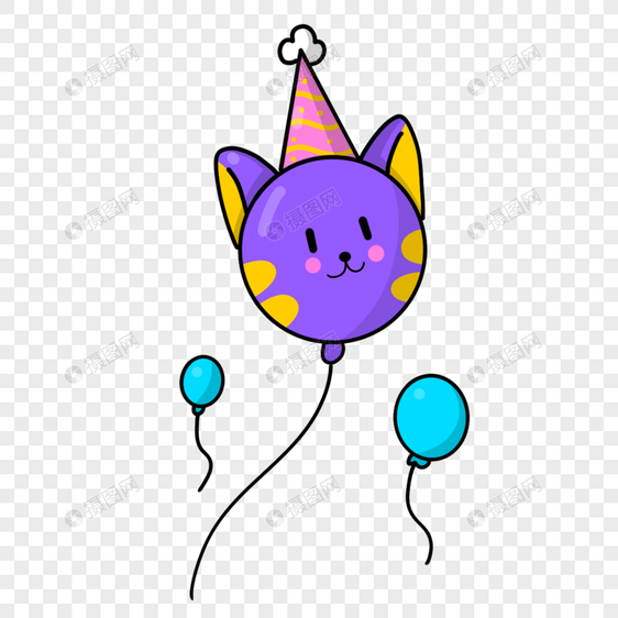猫咪气球卡通生日剪贴画图片