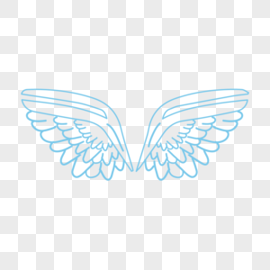 蓝色卡通线稿线条翅膀图片