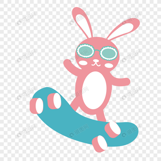 可爱卡通粉色滑滑板的兔子图片