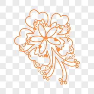 橙色简约线条花朵涂鸦图片