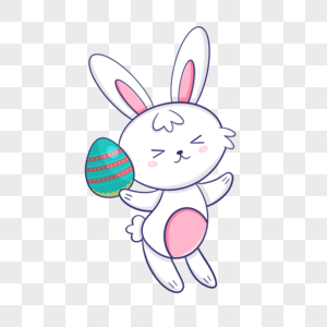 拿着绿色彩蛋的复活节卡通可爱兔子图片