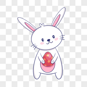 抱着红色彩蛋的复活节卡通可爱兔子图片