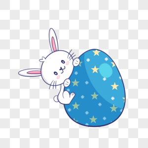 抱着蓝色彩蛋的复活节卡通可爱兔子图片