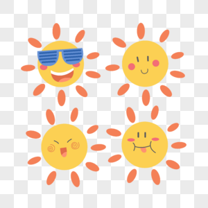 卡通可爱戴眼镜的太阳组合表情插画图片