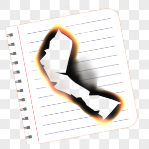 白色笔记本纸燃烧火焰撕纸橙色图片