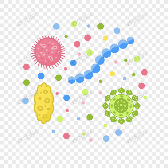 彩色卡通细菌微生物组合图片