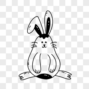 手绘涂鸦线条画黑白复活节兔子图片