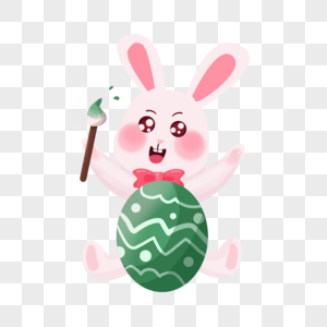 复活节拿着画笔的卡通兔子和彩蛋图片