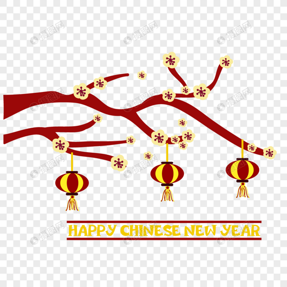 与分支的农历新年金黄背景图片