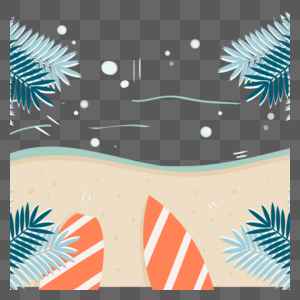 夏日海滩冲浪板抽象植物边框图片