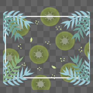 切片猕猴桃和叶子装饰抽象植物边框图片
