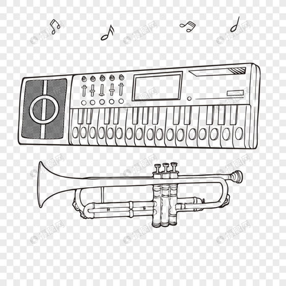 线稿生日涂鸦电子琴和长号图片