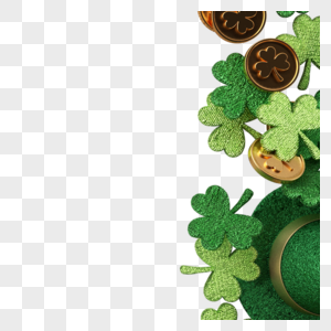 圣帕特里克节绿色帽子三叶草金币高清图片