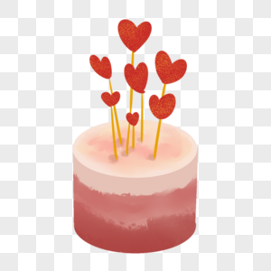 插着爱心蜡烛的情人节蛋糕图片