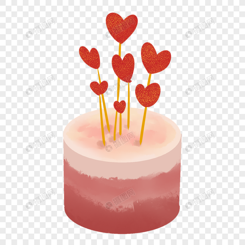 插着爱心蜡烛的情人节蛋糕图片