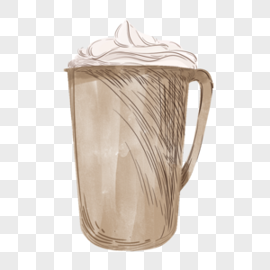 褐色马克杯装着奶油咖啡图片