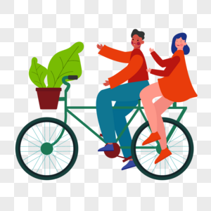 植物盆栽自行车郊游情人节插画图片