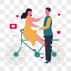 情人节坐在自行车横梁的情侣郊游插画图片