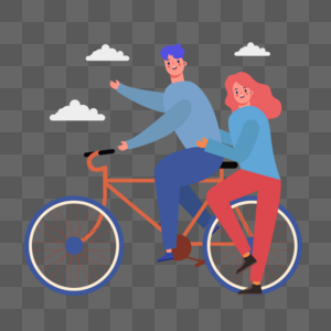 蓝色上衣情侣情人节自行车郊游插画图片