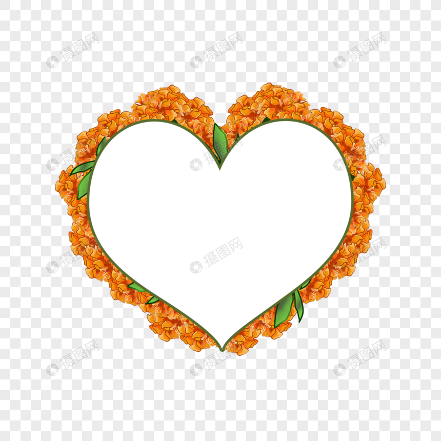 心形橘色万寿菊边框图片