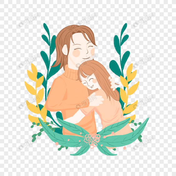 植物拥抱亲情母亲节人物插画图片