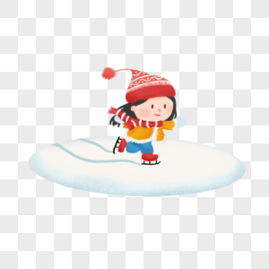手绘冬季滑雪的女孩元素图片