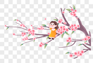 坐在樱花树上的女孩图片